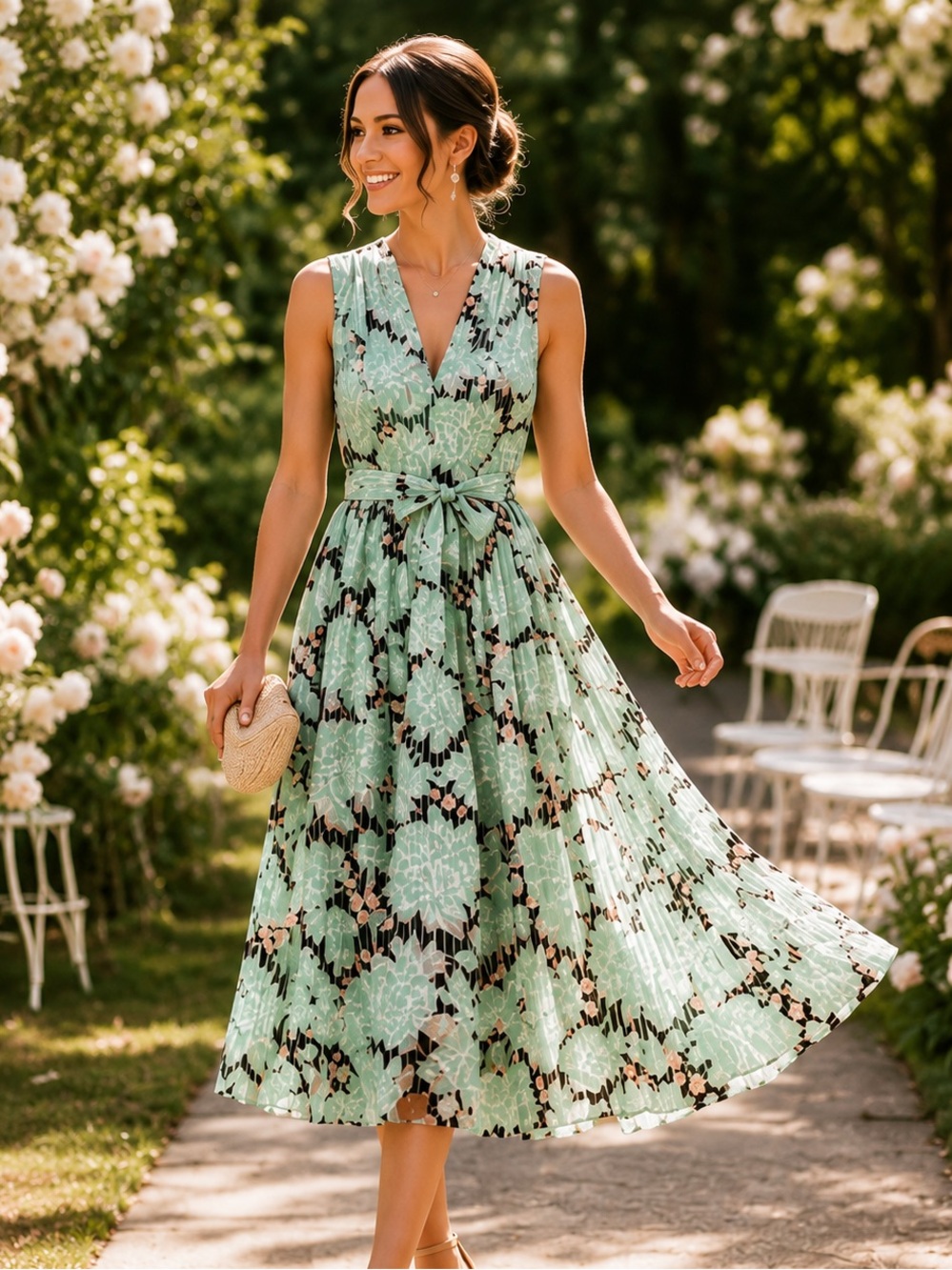 Kate Spade Dahlia Bloom Burnout Floral Pleated Midi Dress Mint Green 6 NWOT